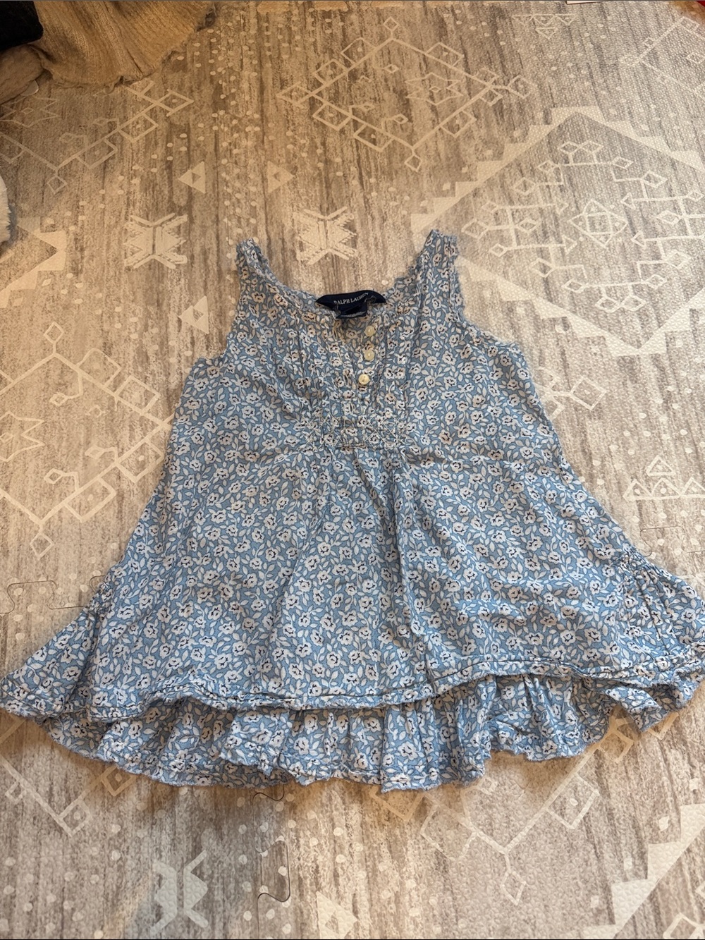 Ralph Lauren Blue Floral Ruffle Tank Top
